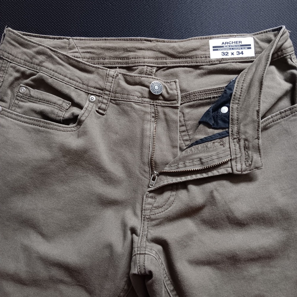 Buffalo David Bitton Archer Slim Stretch Pants Khaki Chino Green Mens 32 x 34 - Picture 4 of 11